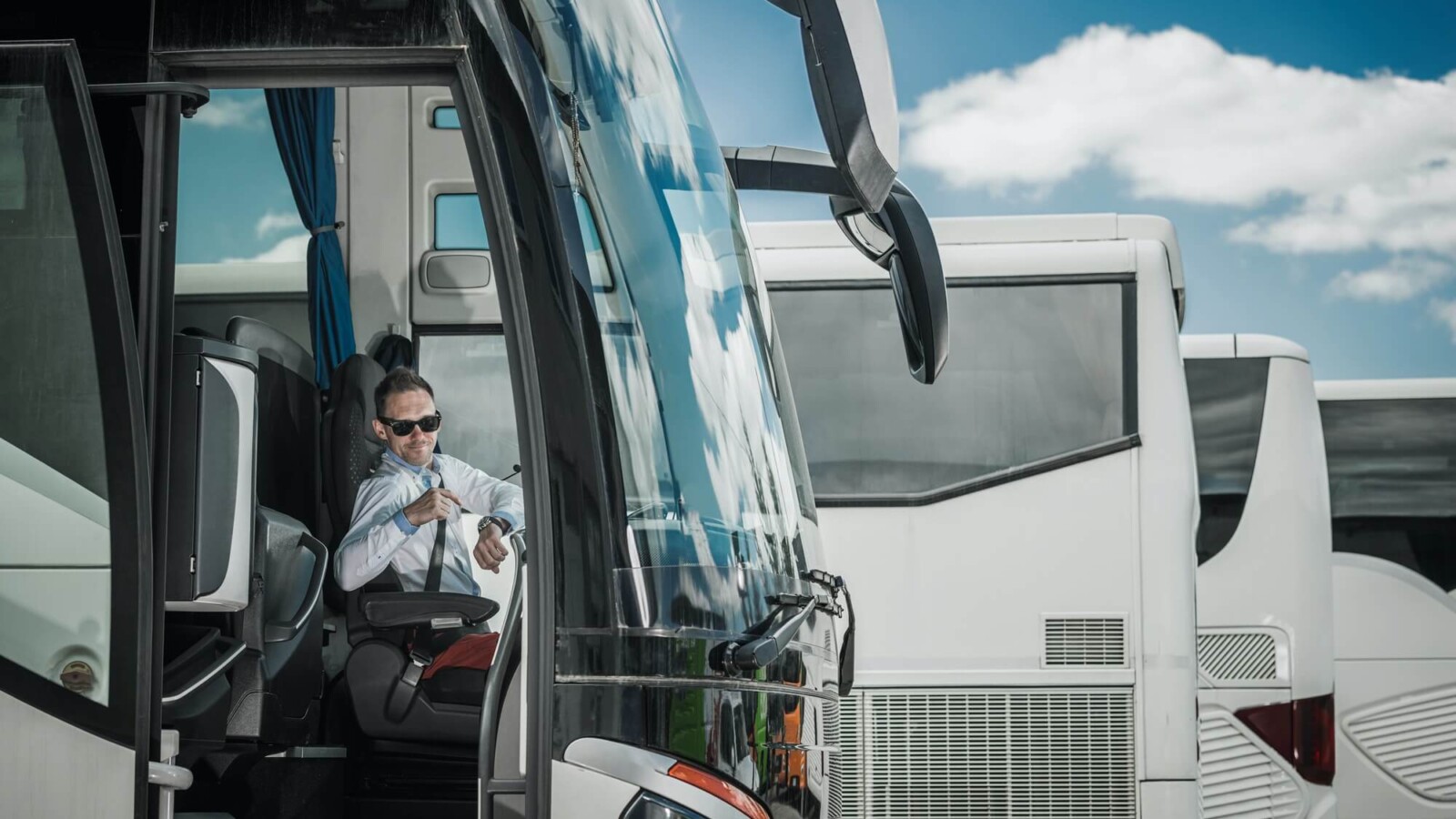 Bus Driver Pointing At Wrist Watch.