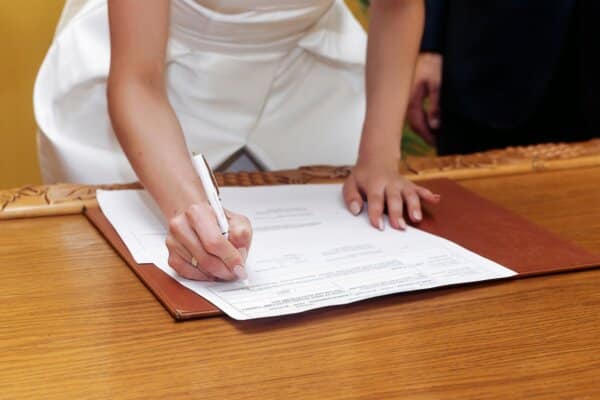 elegant gorgeous bride signing register