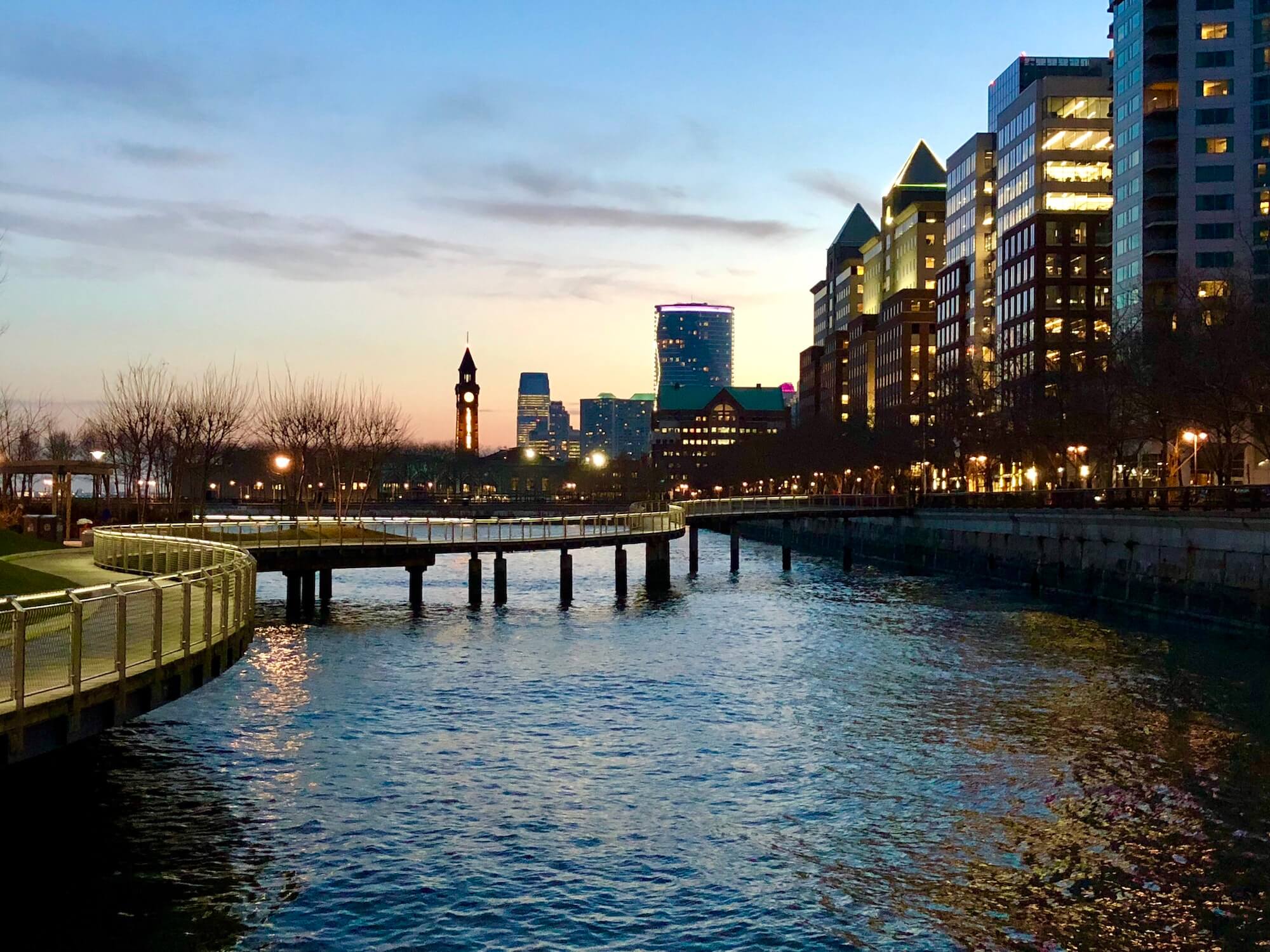 Hoboken, New Jersey evening cityscape.