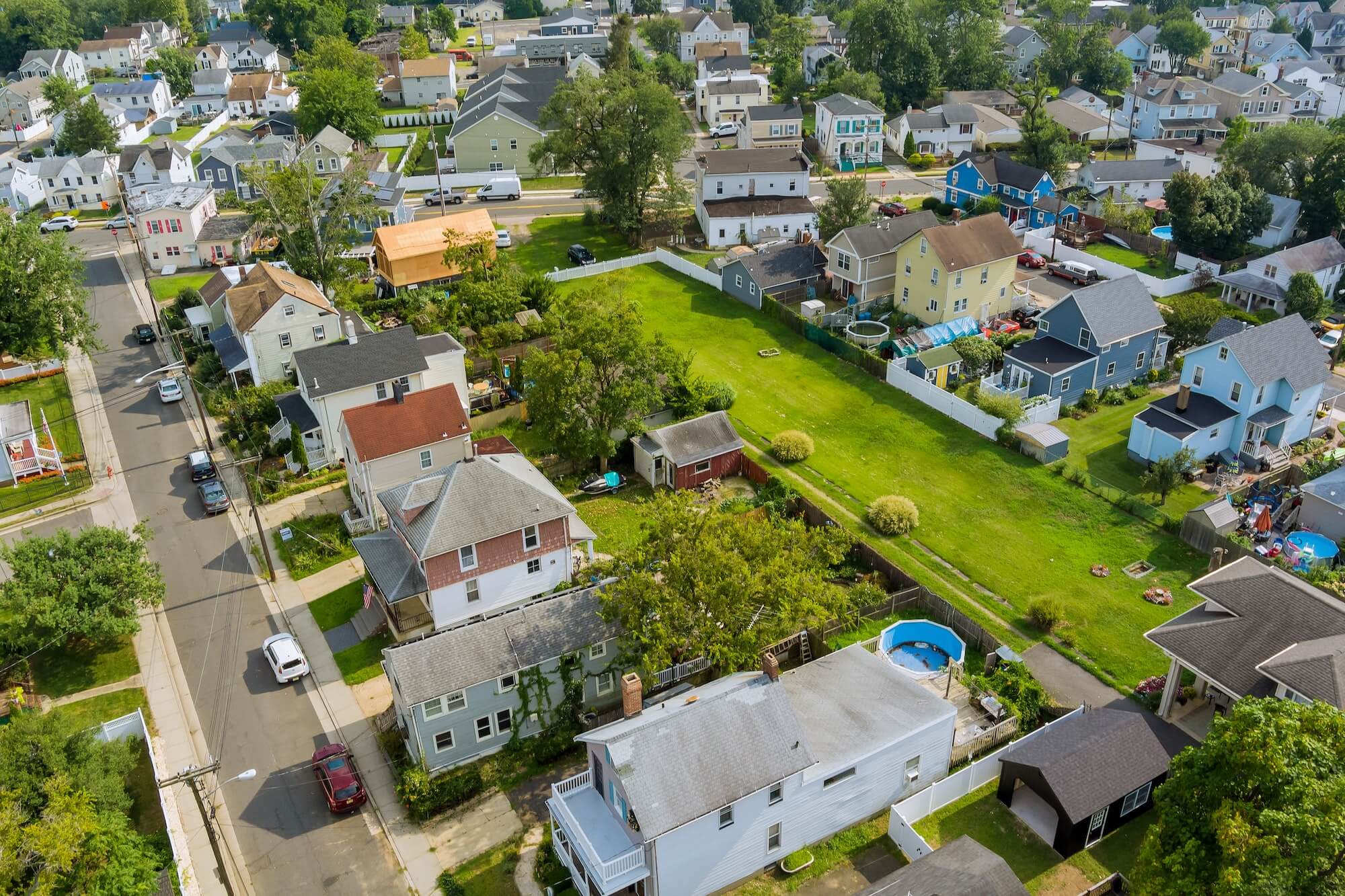 Aerial view of small streets residential area a small town in Sayreville New Jersey