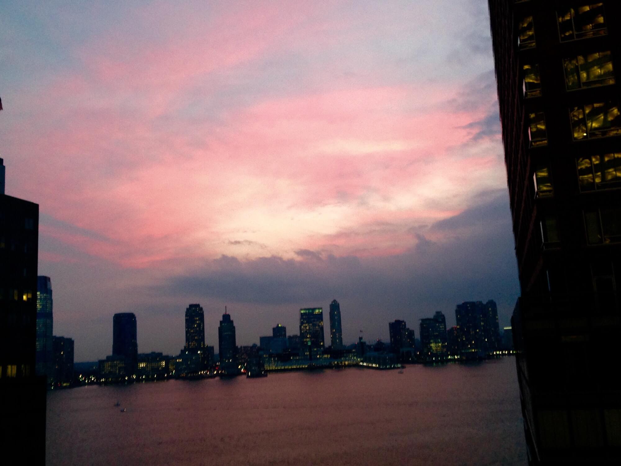Sunset over New Jersey skyline taken from New York City