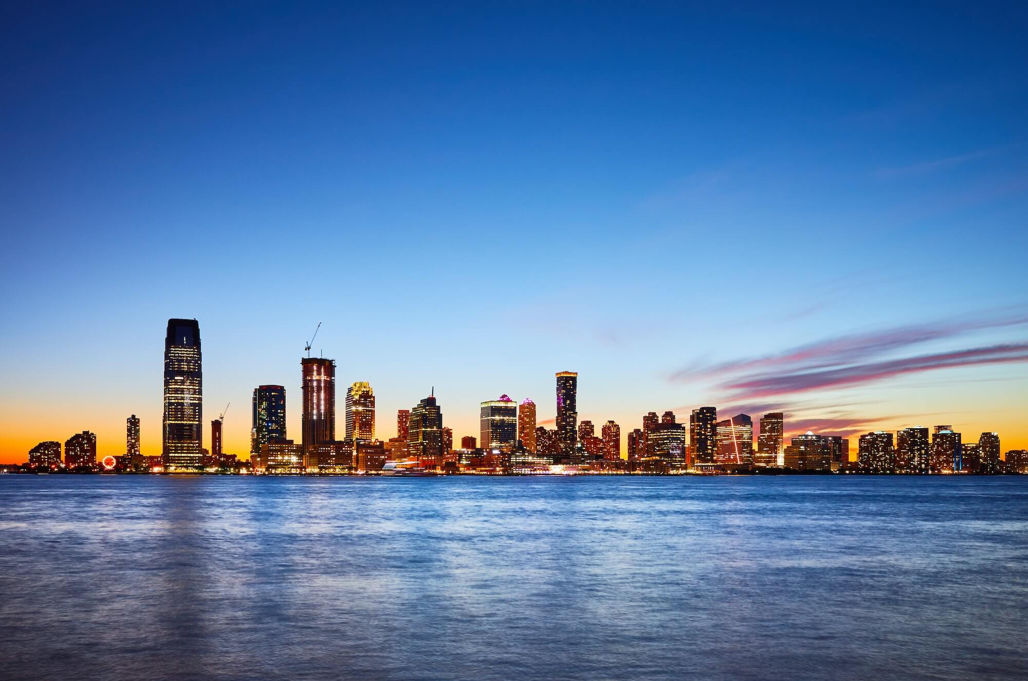 Jersey City skyline at sunset, USA